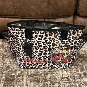 New Ed Hardy Leopard and Tiger Print lunch Tote with 2 containers